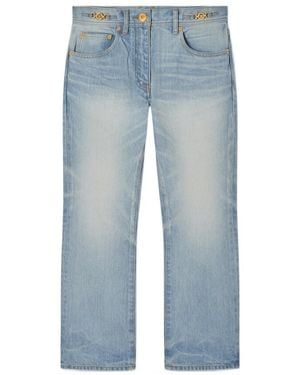 Versace Logo-Patch Cropped Jeans - Blue