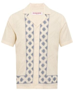 Orlebar Brown Geometricembroidered Campcollar Shortsleeve Shirt - White