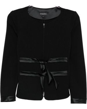 Emporio Armani Bow-Detailed Crewneck Jacket - Black