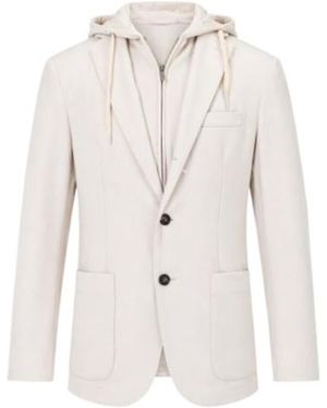 Eleventy Long-Sleeved Hooded Casual Jacket - White