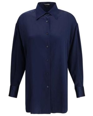 Tom Ford Satin Relaxed Fit Shirt - Blue