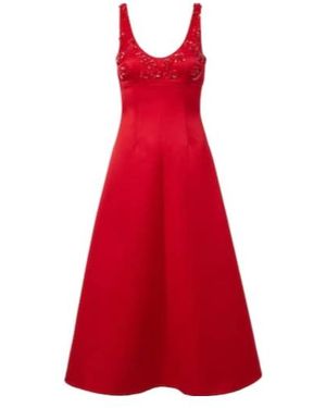 Emilia Wickstead Abella Embellished Satin Midi Dress - Red