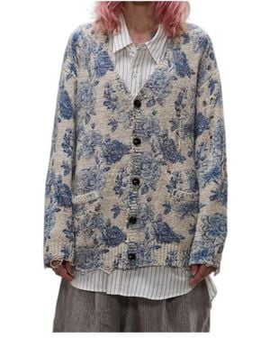 R13 Floral-Print Distressed Cardigan - Grey