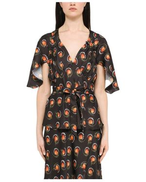 Rabanne Motif-Print V-Neck Top - Black