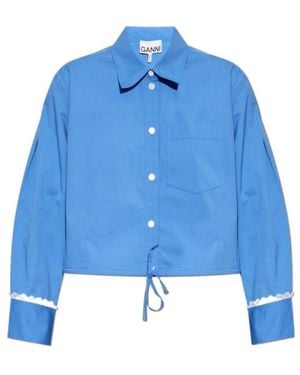 Ganni Lace Trim Drawstring Shirt - Blue