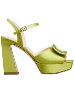 Roger Vivier Covered Buckle Platform Sandals - Green