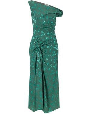 Dries Van Noten Floral-Jacquard Knot-Detail Satin Midi Dress - Green