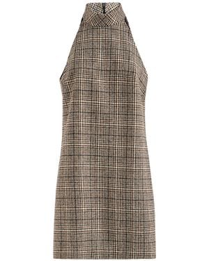 Brunello Cucinelli Checked Alpaca And Wool Dress With Monili - Brown