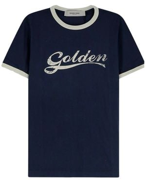 Golden Goose Logo Printed Crewneck T-Shirt - Blue