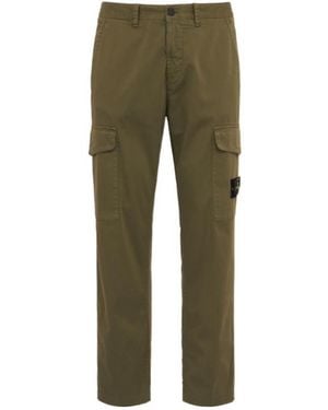 Stone Island Logo Cotton Regular Trousers - Green