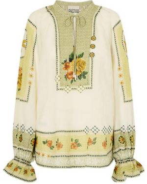 ALÉMAIS Floral-Print Ramie Top - Metallic