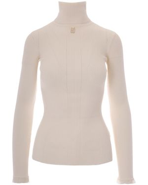 Elisabetta Franchi Logo Plaque High-Neck Jumper - White