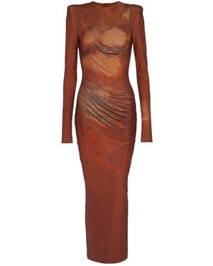 Balmain Printed Long Rhinestone Dress - Red