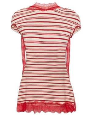 Christopher Esber Stripe Jersey Lace Trimmed Tee Dress - Red