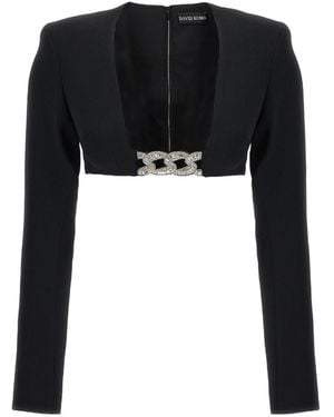 David Koma Chain Embellished Square-Neck Cropped Jacket - Black