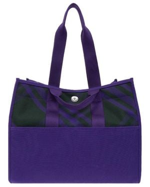 Burberry Check Pattern Tote Bag - Purple