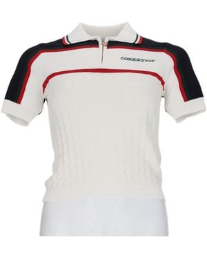 CASABLANCA Tennis Color-Blocked Viscose-Blend Polo Shirt - White