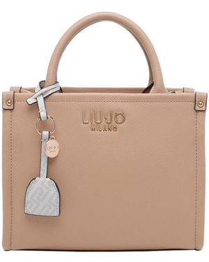 Liu Jo Logo Charm Small Tote Bag - Natural