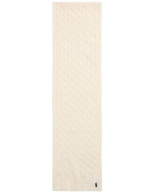 Polo Ralph Lauren Logo Embroidered Cable Knitted Scarf - White
