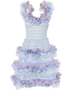SUSAN FANG Ruffled Tulle Midi Dress - Blue