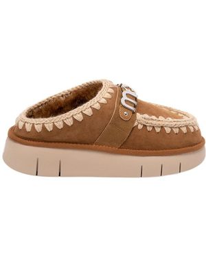 Mou Sheepskin Clog Sandals - Brown
