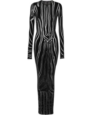 Balmain Velvet Zebra-Print Long-Sleeve Open-Back Mini Dress - Black