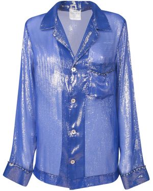 forte_forte Lurex Chiffon Shirt - Blue