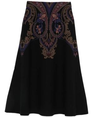 Etro Paisley-Pattern A-Line Midi Skirt - Black