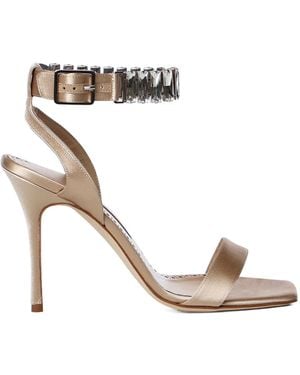 Manolo Blahnik Crystal Ankle-Strap Heeled Sandals - Metallic