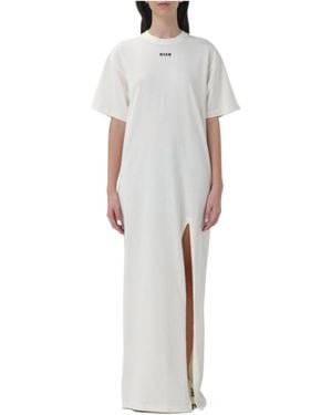 MSGM Logo-Print Cotton T-Shirt Dress - White