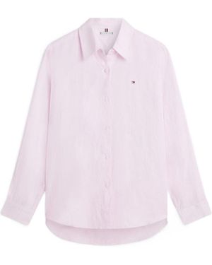 Tommy Hilfiger Logo-Embroidered Linen Shirt - White