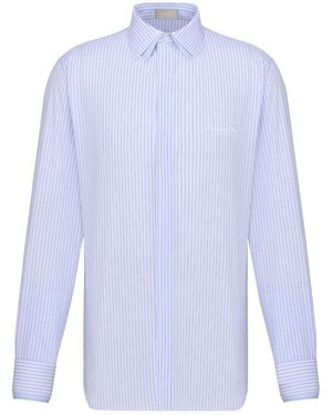 Dior Homme Striped Collared Long-Sleeve Shirt - Blue