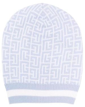 Balmain Monogram-Pattern Beanie - White