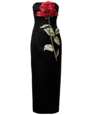 Leo Rayna Floral-Appliqué Midi Dress - Black
