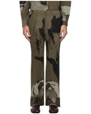 Homme Plissé Issey Miyake Pleated Print Casual Trousers - Green