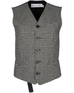 Dior Christian Plaid Button-Up V-Neck Gilet - Grey