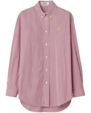 Miu Miu Logo-Embroidered Striped Shirt - Purple