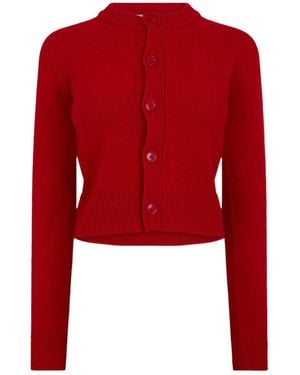 Ami Paris Wool Knit Crewneck Cardigan - Red
