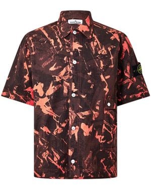 Stone Island Camo Short Sleeve Shirt - Red