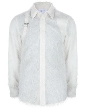 McQueen Buckle Detailed Fringed Shirt - White