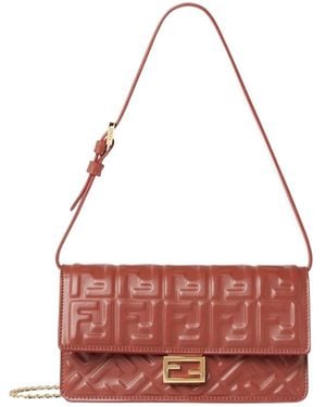 Fendi Baguette Ff Embossed Chain-Linked Wallet - Red