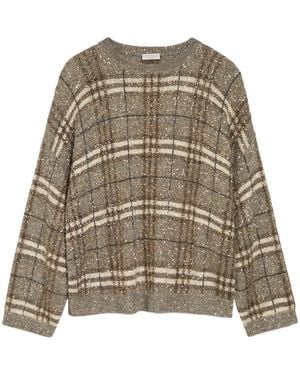 Brunello Cucinelli Checked Embellished Knit Jumper - Natural