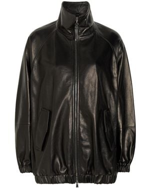 Brunello Cucinelli Funnel-Neck Leather Jacket - Black