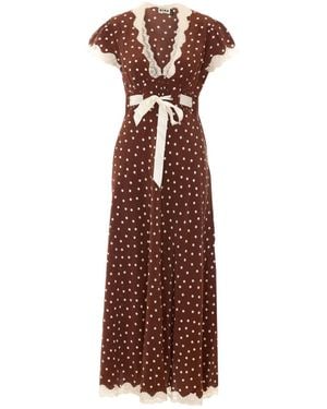 RIXO London V-Neck Dress - Brown