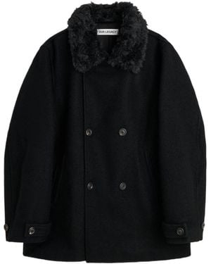 Our Legacy Shearling Collar Double-Breasted Coat - Black