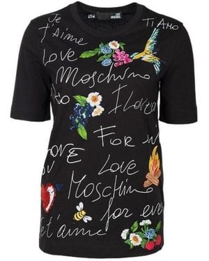 Moschino Logo Flower Embroidery T-Shirt - Black