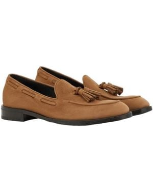 Canali Nubuck Tassel Loafers With Rubber And Leather Soles - Brown