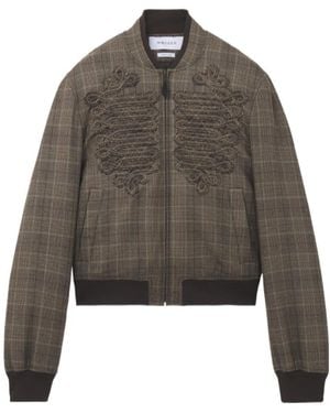 McQueen Embroidered Check Bomber Jacket - Gray