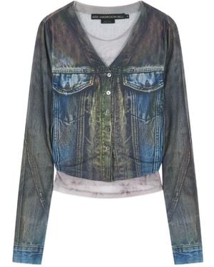 ANDERSSON BELL Trompe L'Oeil Denim Layered Tattoo Top - Blue