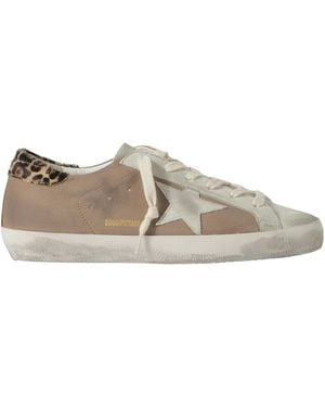 Golden Goose Super-Star Distressed Calf Hair-Trimmed Nubuck And Suede Trainers - Natural